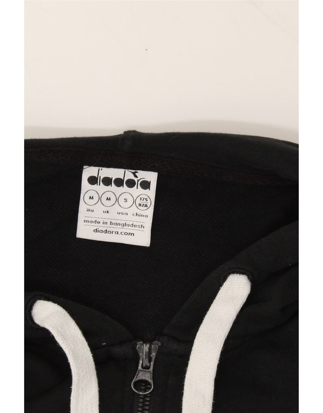 DIADORA Mens Graphic Zip Hoodie Sweater Medium Black Cotton Vintage Diadora and Second-Hand Diadora from Messina Hembry 