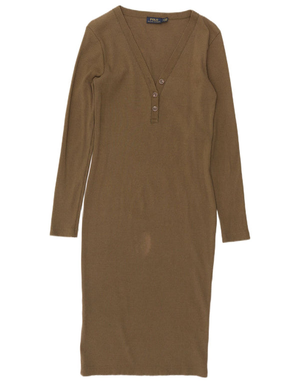 Damska obcisła sukienka z długim rękawem Polo Ralph Lauren UK 10, mała bawełna khaki