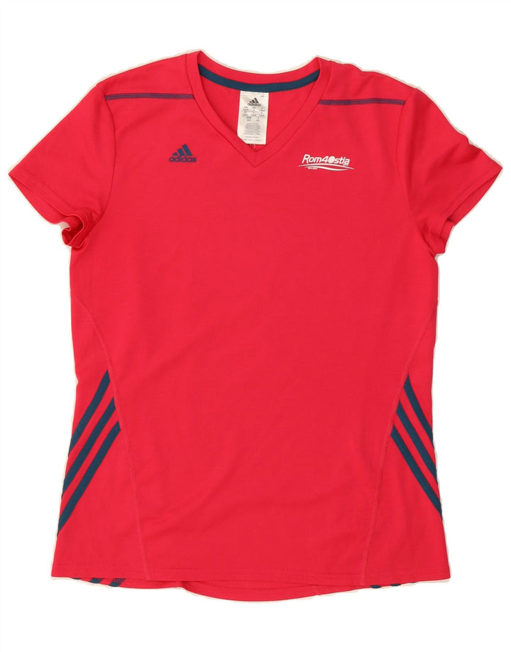 ADIDAS Womens T-Shirt Top UK 8/10 Small Red Colourblock Polyester Vintage Adidas and Second-Hand Adidas from Messina Hembry 