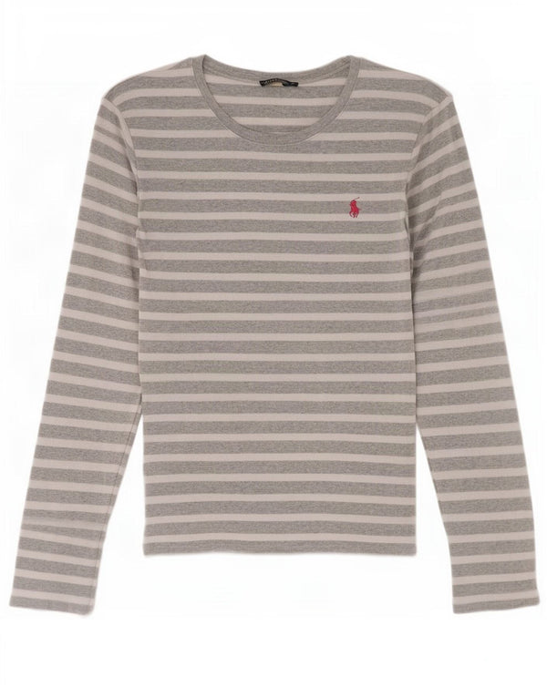 Damska koszulka Polo Ralph Lauren z długim rękawem, UK 12, średnia, szara bawełna w paski