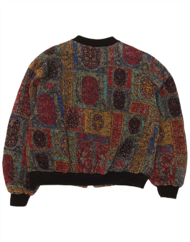 Damska kurtka bomber w stylu vintage UK 16, duża, wielokolorowa, geometryczna