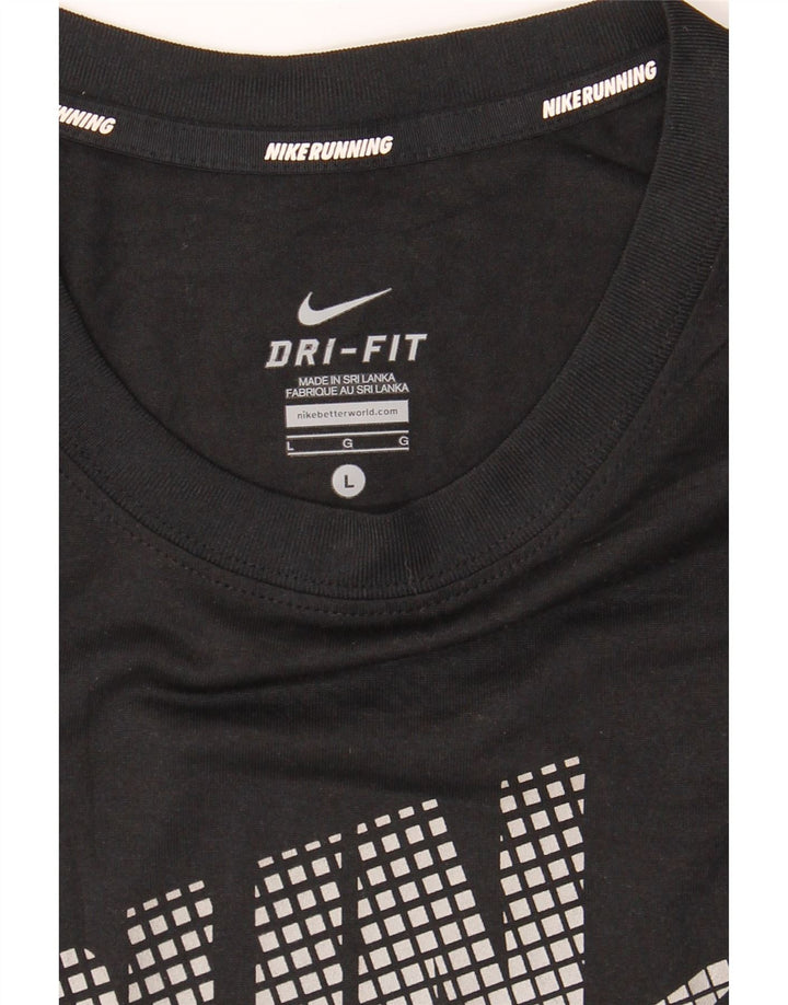 NIKE Mens Dri Fit Graphic T-Shirt Top Large Black Polyester Vintage Nike and Second-Hand Nike from Messina Hembry 