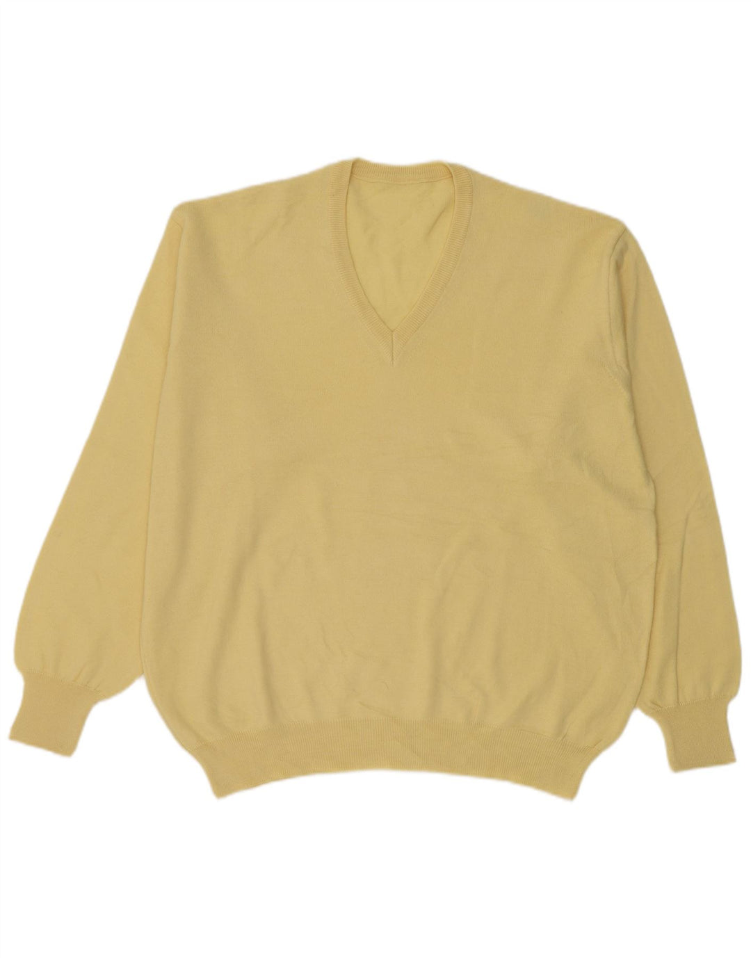 Sweter męski w stylu vintage z dekoltem w szpic, duży, żółty