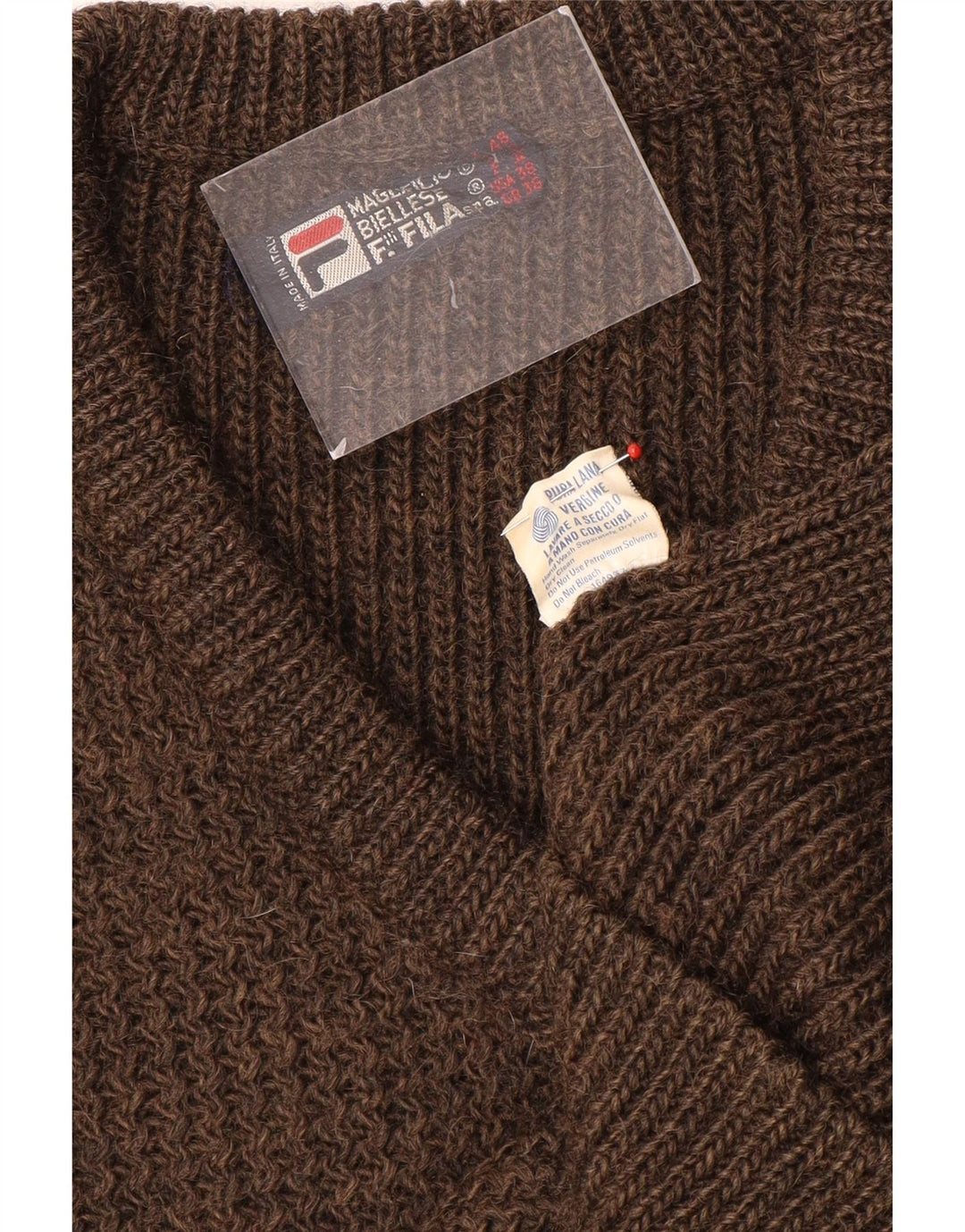 Męski sweter Fila z dekoltem w kształcie litery V, UK 36, mała brązowa wełna