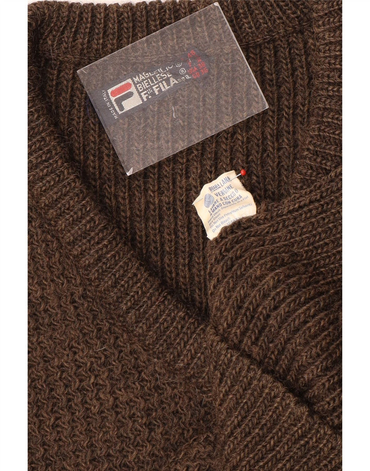 Męski sweter Fila z dekoltem w kształcie litery V, UK 36, mała brązowa wełna
