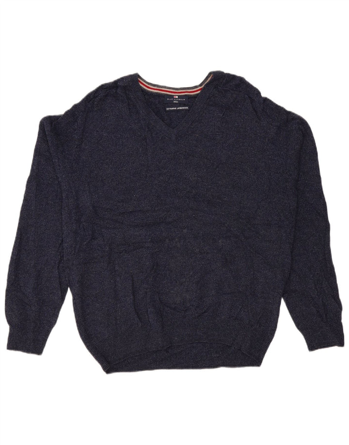 Męski sweter Marks & Spencer Blue Harbor z dekoltem w kształcie litery V, duży, granatowy