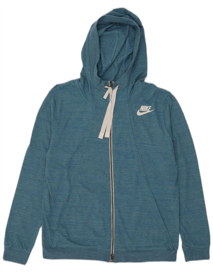 Damski sweter z kapturem i zamkiem błyskawicznym Nike UK 14, duży, niebieski, nakrapiany poliester