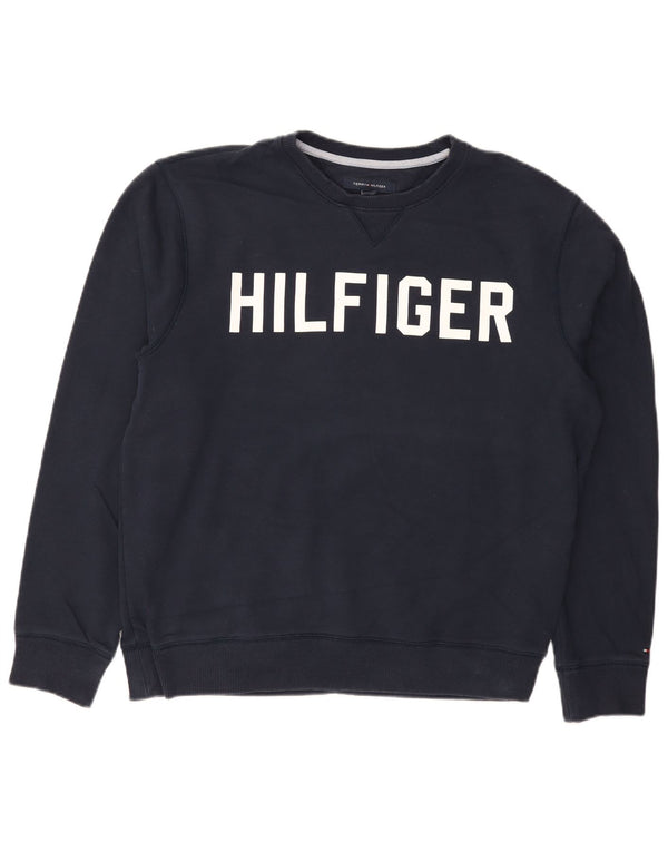 Męska bluza z grafiką Tommy Hilfiger, duża, granatowa, bawełniana