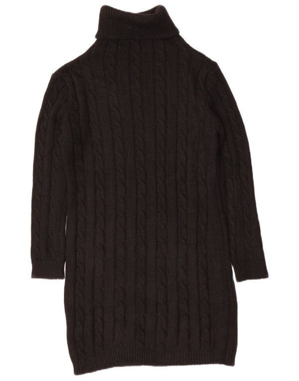 Vintage damska sukienka sweterkowa z długim rękawem i okrągłym dekoltem UK 14, średnia czerń