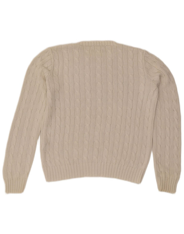 Damski sweter z okrągłym dekoltem Ralph Lauren UK 12 Średniej białej bawełny