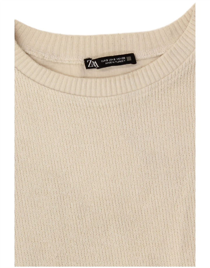 ZARA Womens Oversized Crop Crew Neck Jumper Sweater UK 10 Small White