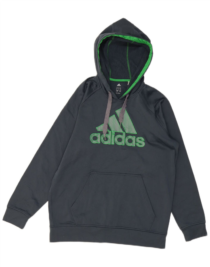 Męski sweter z kapturem ADIDAS z grafiką, duży, granatowy, poliester