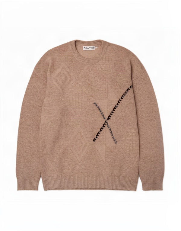 Sweter męski Avant Garde z okrągłym dekoltem, średnio beżowy Argyle/Diament