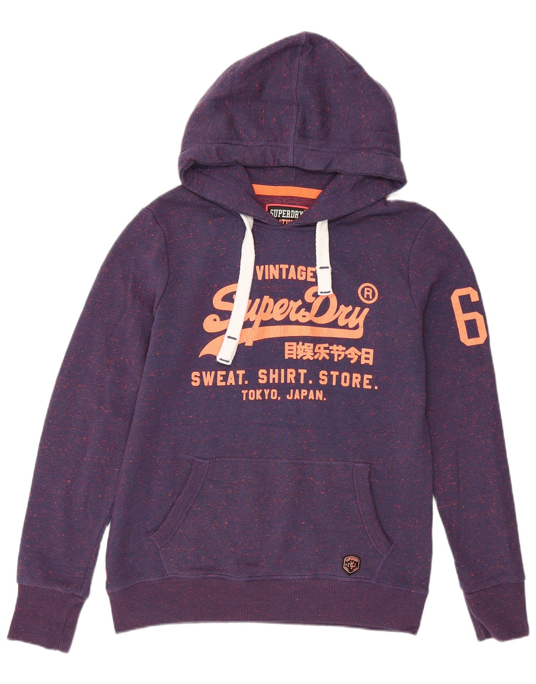 SUPERDRY Męski sweter z kapturem i grafiką, średnio fioletowy, nakrapiany poliester