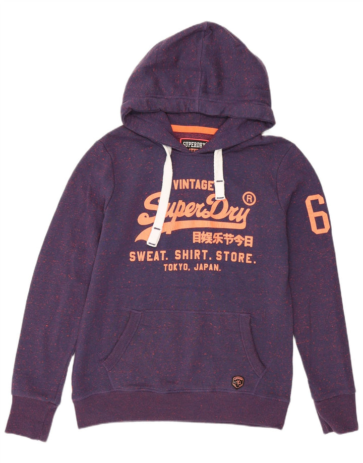 SUPERDRY Męski sweter z kapturem i grafiką, średnio fioletowy, nakrapiany poliester