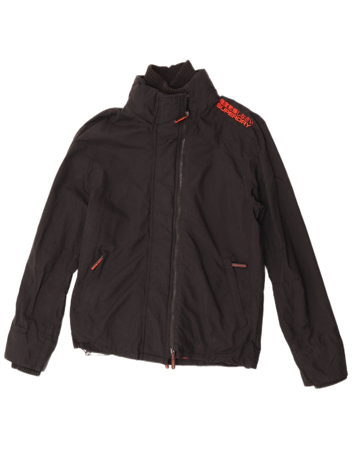 Damska kurtka przeciwdeszczowa Superdry UK 16, duża, czarna nylonowa