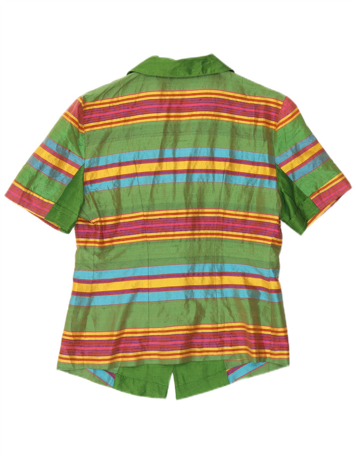 Damski kardigan z krótkim rękawem VINTAGE UK 12, średni, zielony, w paski, retro