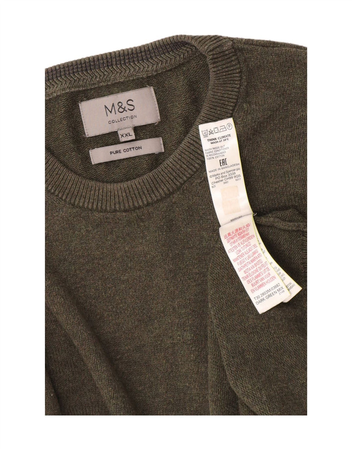 Marks & Spencer Męski sweter z okrągłym dekoltem, bawełniany khaki, 2XL