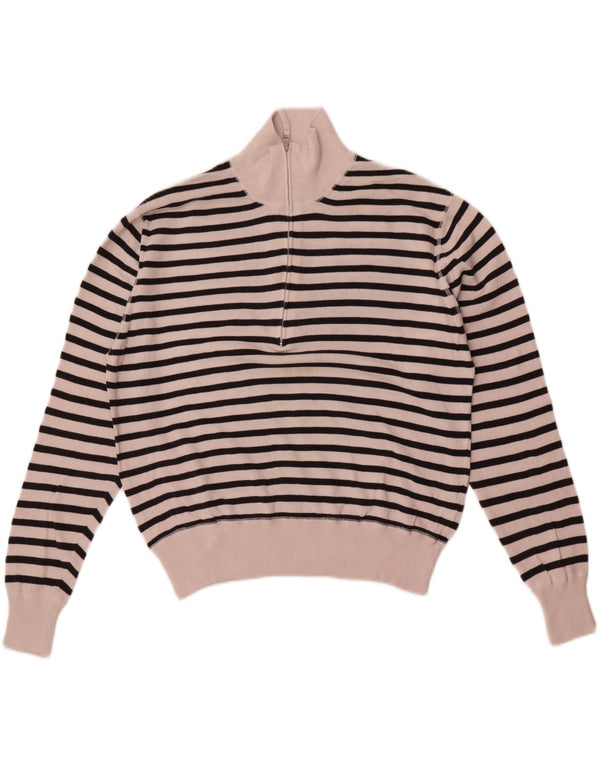 Sweter damski Slam z zamkiem błyskawicznym UK 14, bawełna w średnie białe paski