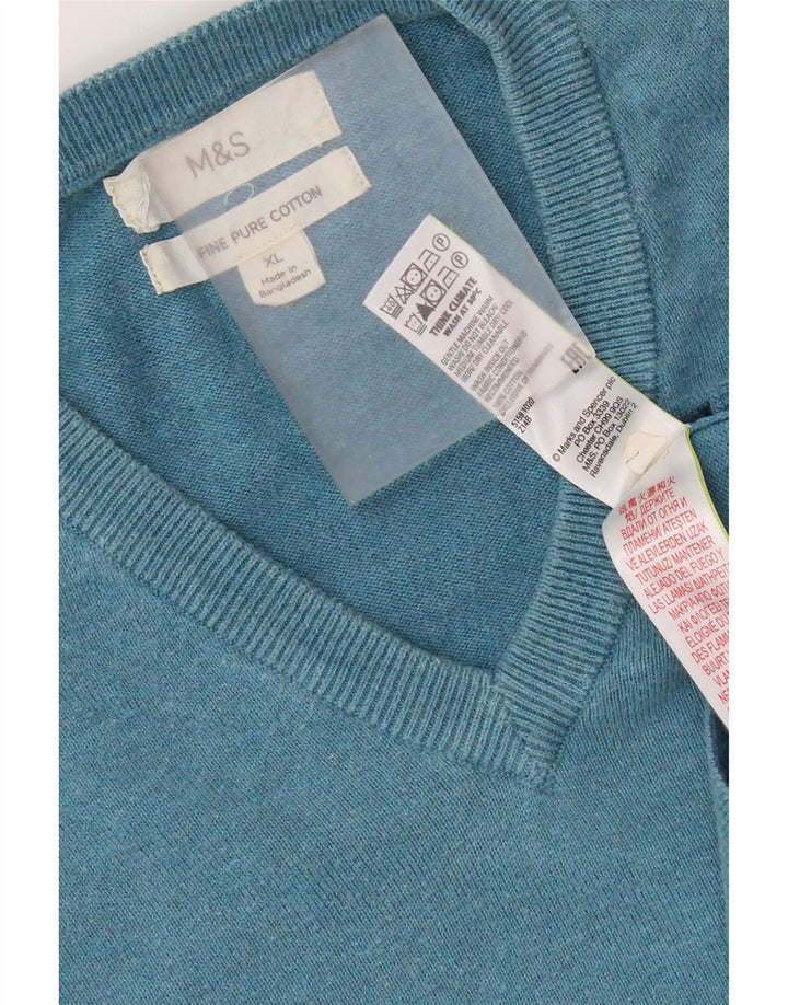 Marks & Spencer Męski sweter z dekoltem w kształcie litery V, XL, niebieski, bawełniany