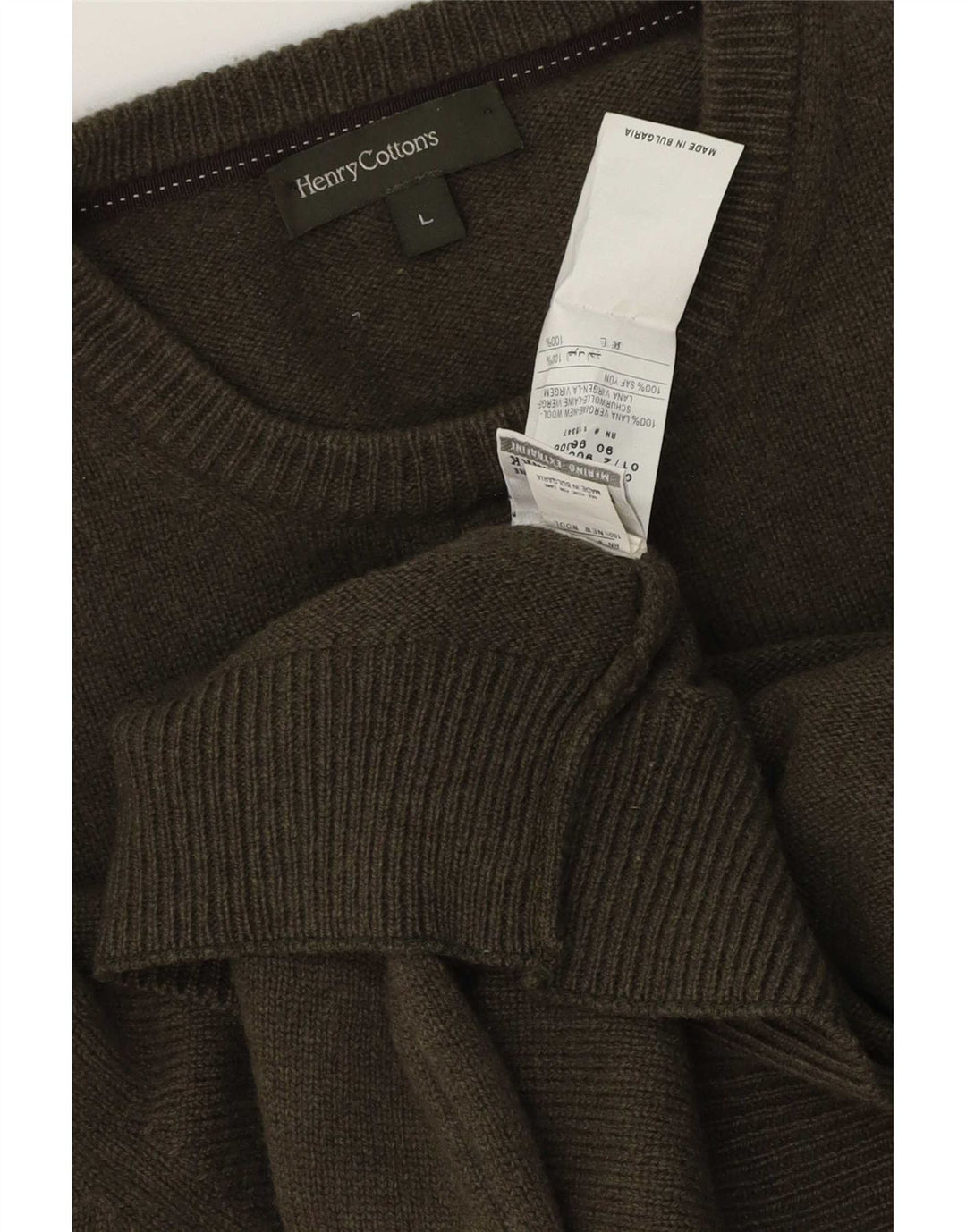 Męski sweter z okrągłym dekoltem Henry Cottons, duża, dziewicza wełna khaki