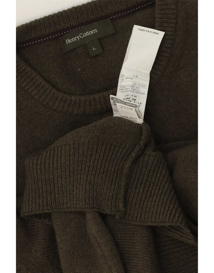 Męski sweter z okrągłym dekoltem Henry Cottons, duża, dziewicza wełna khaki