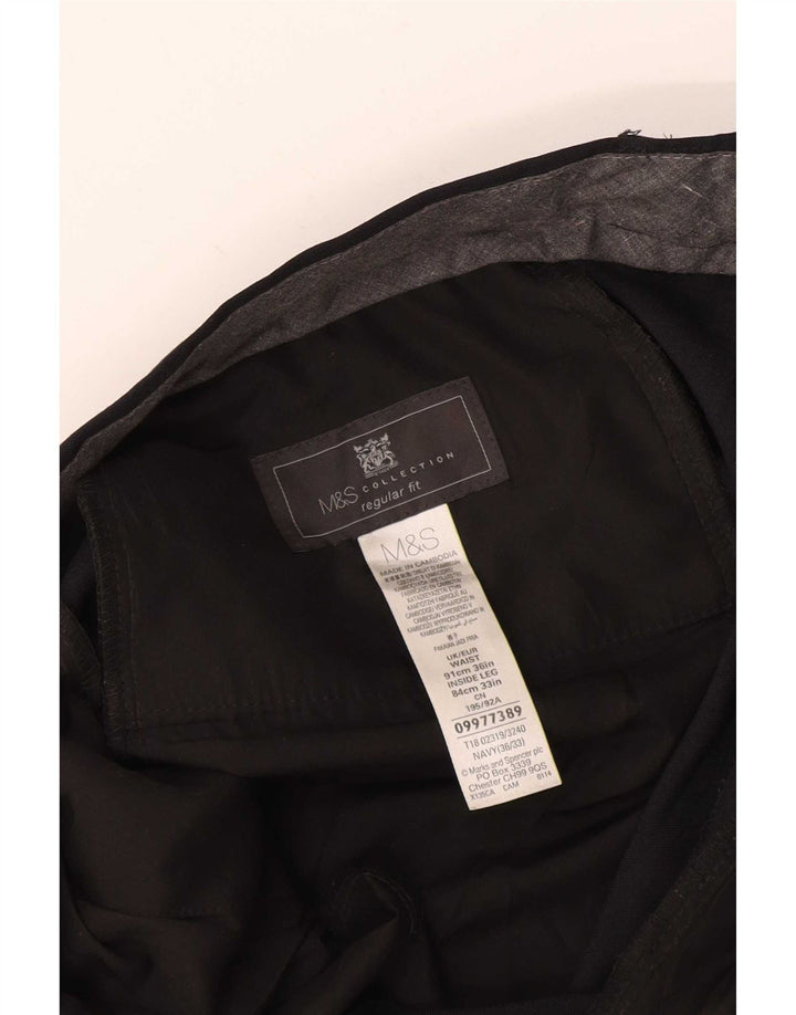 Męskie spodnie garniturowe Marks & Spencer o regularnym kroju W36 L33 Granatowy poliester