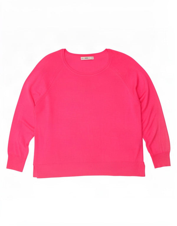 Zara Womens Oversized Boat Neck Jumper Sweater UK 16 Large Pink Viscose