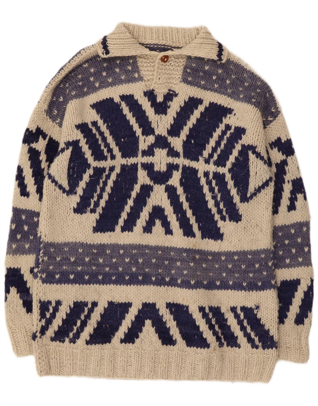 Męski sweter z golfem w stylu vintage, średni, złamany biały geometryczny