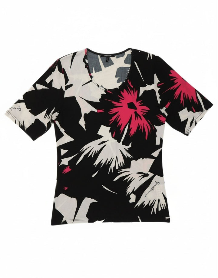 ROCCOBAROCCO Womens Abstract Pattern T-Shirt Top IT 52 2XL Black Viscose