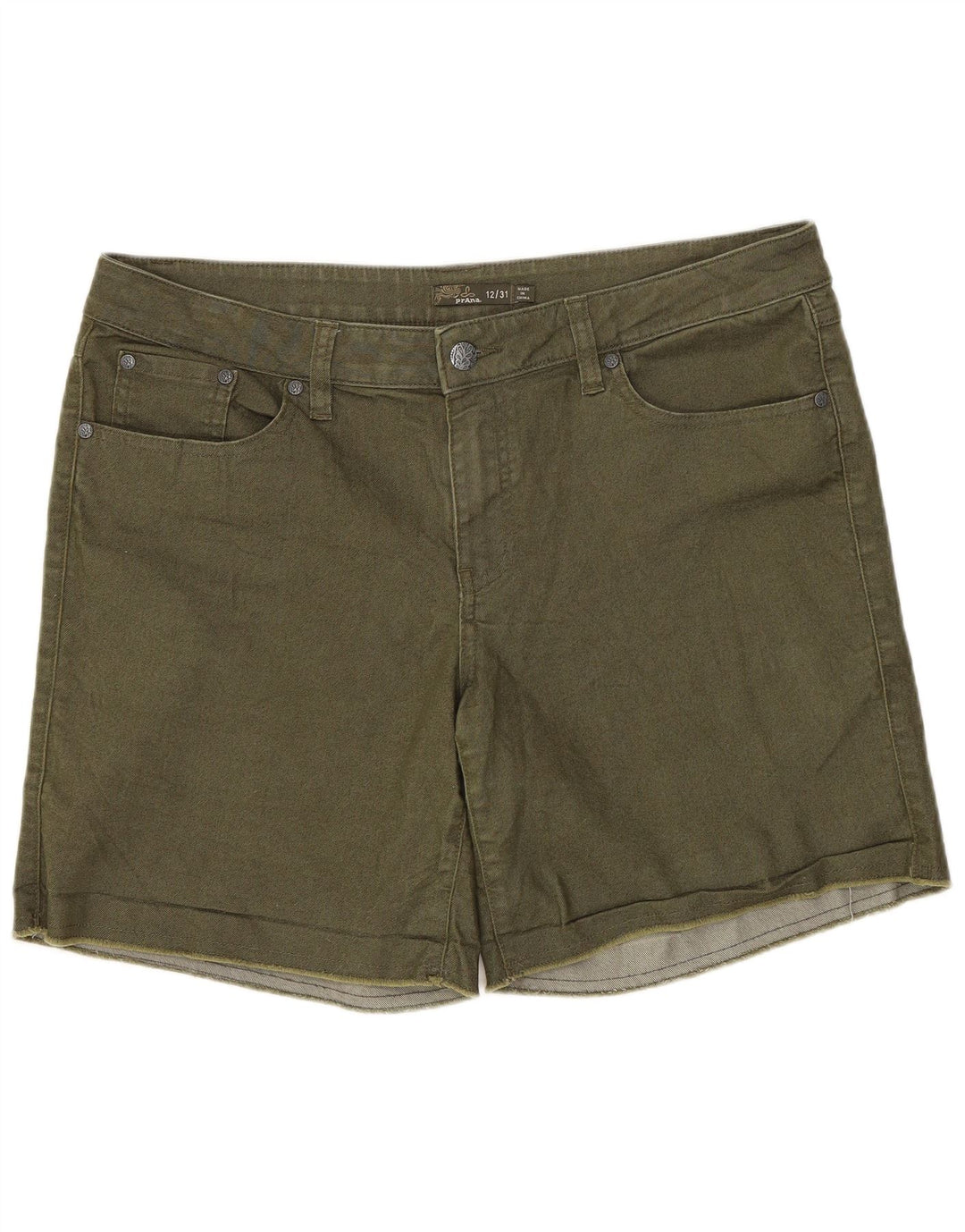 Damskie spodenki jeansowe PRANA US 12, duże L34, bawełna khaki