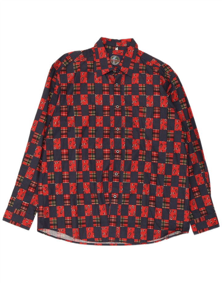 Koszula męska w stylu vintage, rozmiar 41/42, duża, bawełniana, granatowa krata