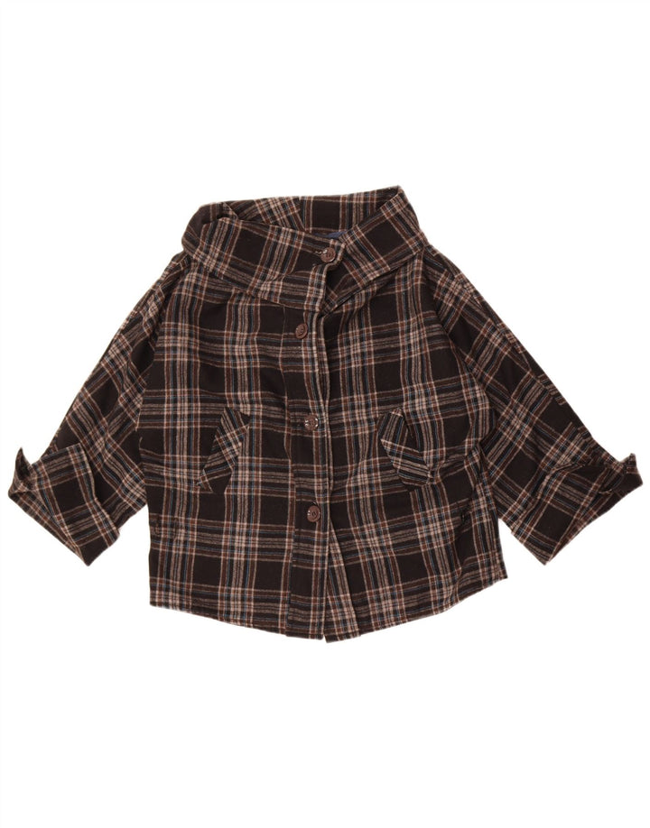 Damska kurtka bomberka w stylu vintage UK 10, mała, brązowa, wełniana krata