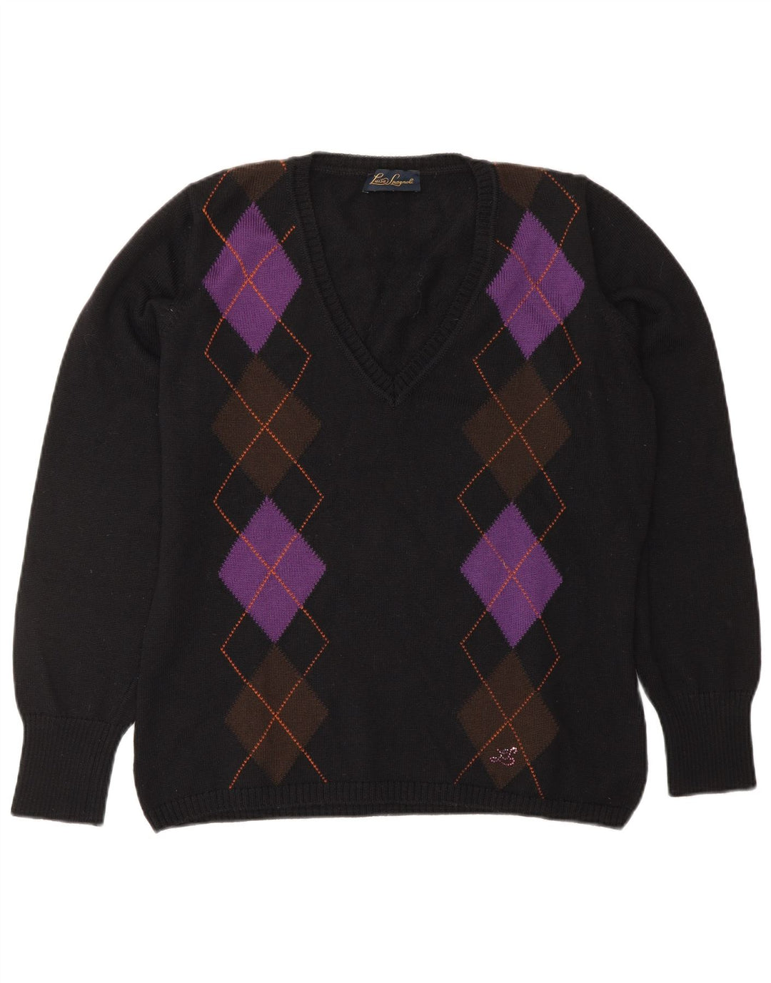 LUISA SPAGNOLI Damski sweter z dekoltem w kształcie litery V, UK 14, duży czarny