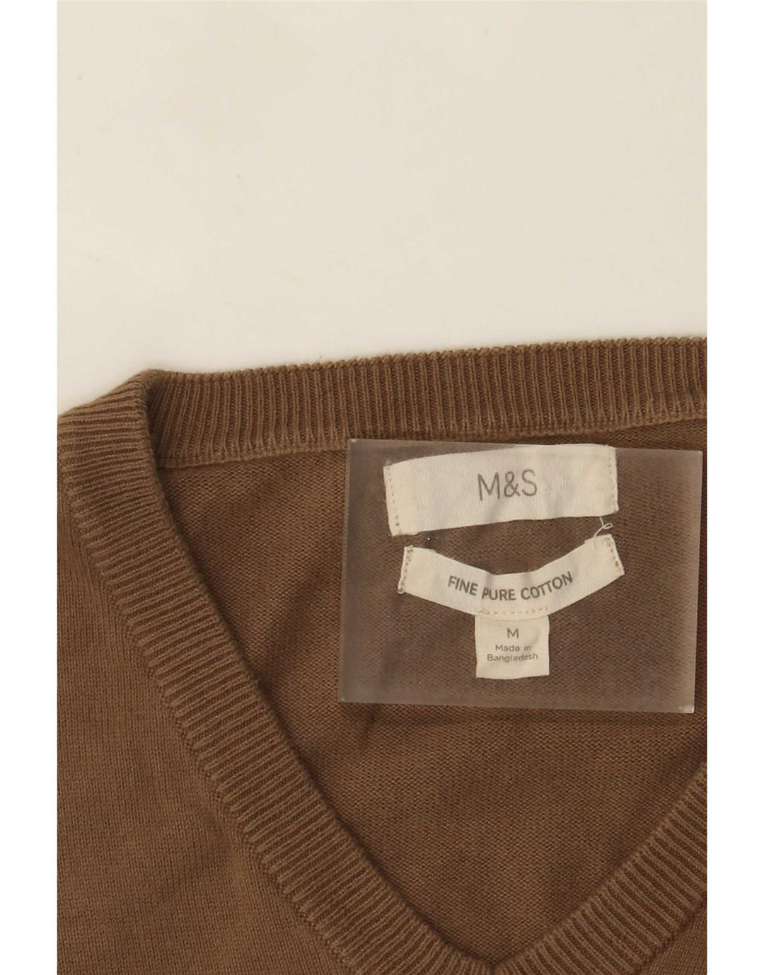 Marks & Spencer Męski sweter z dekoltem w kształcie litery V, średniobrązowy, bawełniany