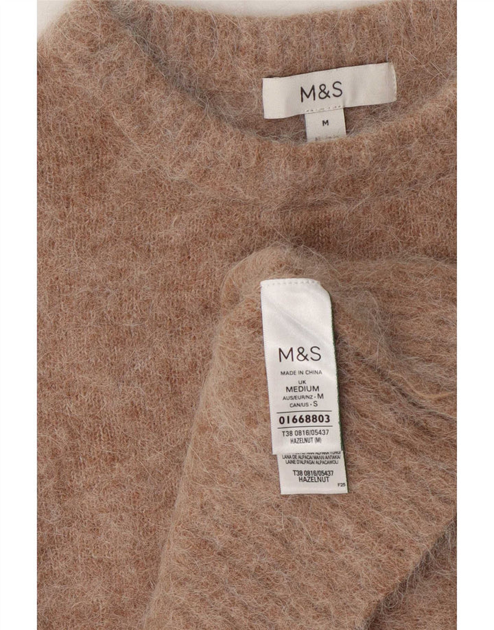 Marks & Spencer Damski sweter z okrągłym dekoltem, UK 14, średni beż, wełna