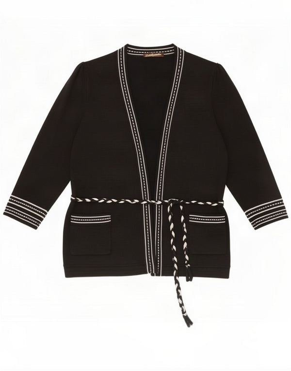 Vintage damski sweter kardigan UK 16 duży czarny blok kolorów