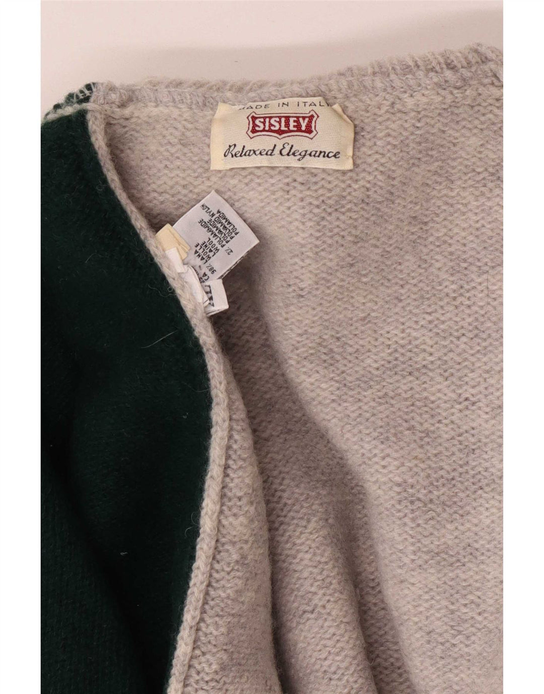 Męski sweter z golfem Sisley XL, szary, z blokami kolorów, wełniany