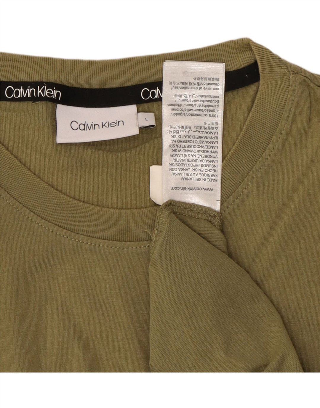CALVIN KLEIN Męski T-shirt Top, duży, zielony, bawełniany