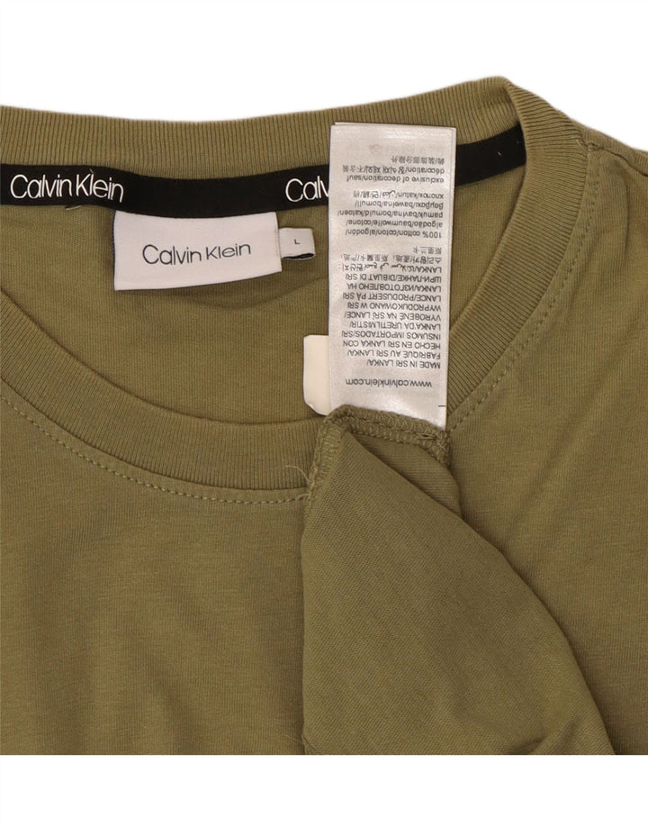 CALVIN KLEIN Męski T-shirt Top, duży, zielony, bawełniany