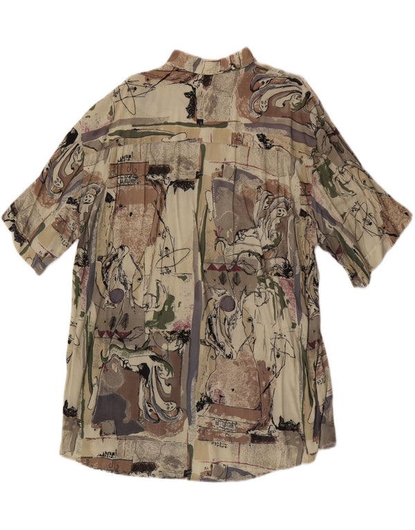 Koszula męska z krótkim rękawem w stylu vintage, abstrakcyjny wzór, rozmiar 43/44 XL, beżowa