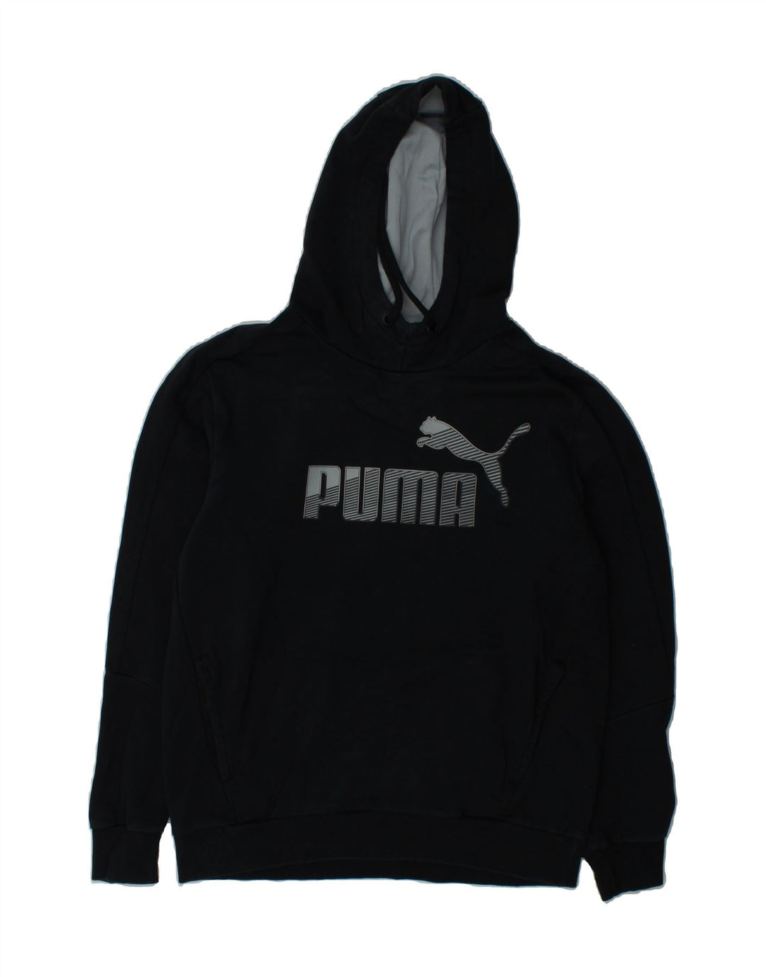 PUMA Mens Graphic Hoodie Jumper Medium Black Cotton Vintage Puma and Second-Hand Puma from Messina Hembry 