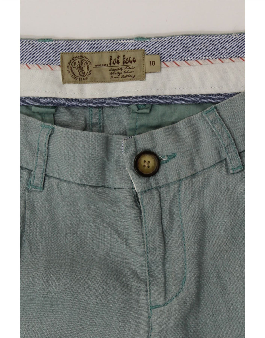 Proste spodnie damskie FAT FACE UK 10 Small W32 L25 Zielone lniane