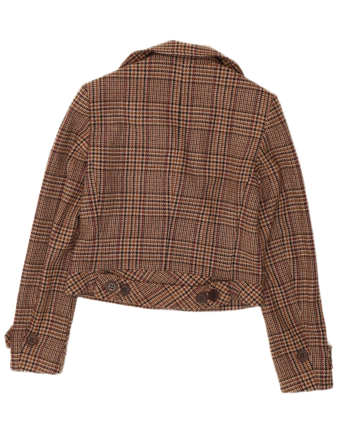 Mexx Damski płaszcz Crop Pea UK 14, duża, brązowa, dziewicza wełna w pepitkę