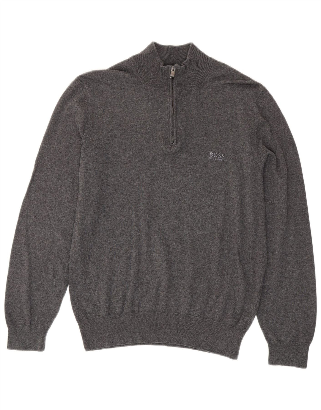 Męski sweter z zamkiem błyskawicznym Hugo Boss, mały, szary, bawełniany