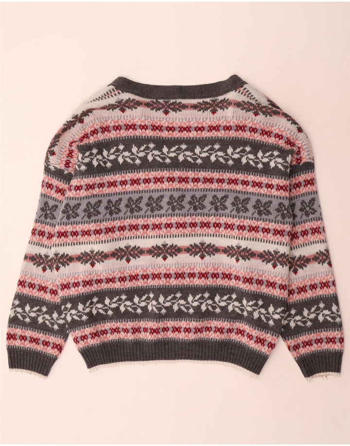 Vintage damski sweter oversize UK 14, średni szary akryl w paski