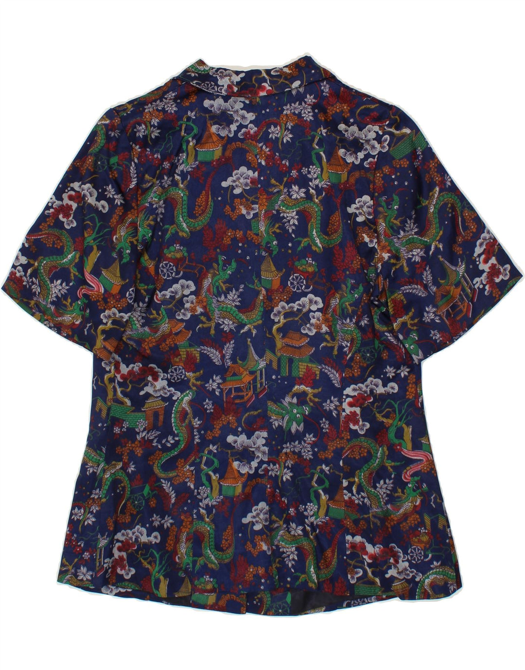 VINTAGE Womens Short Sleeve Blazer Jacket UK 12 Medium Navy Blue Floral Vintage Vintage and Second-Hand Vintage from Messina Hembry 