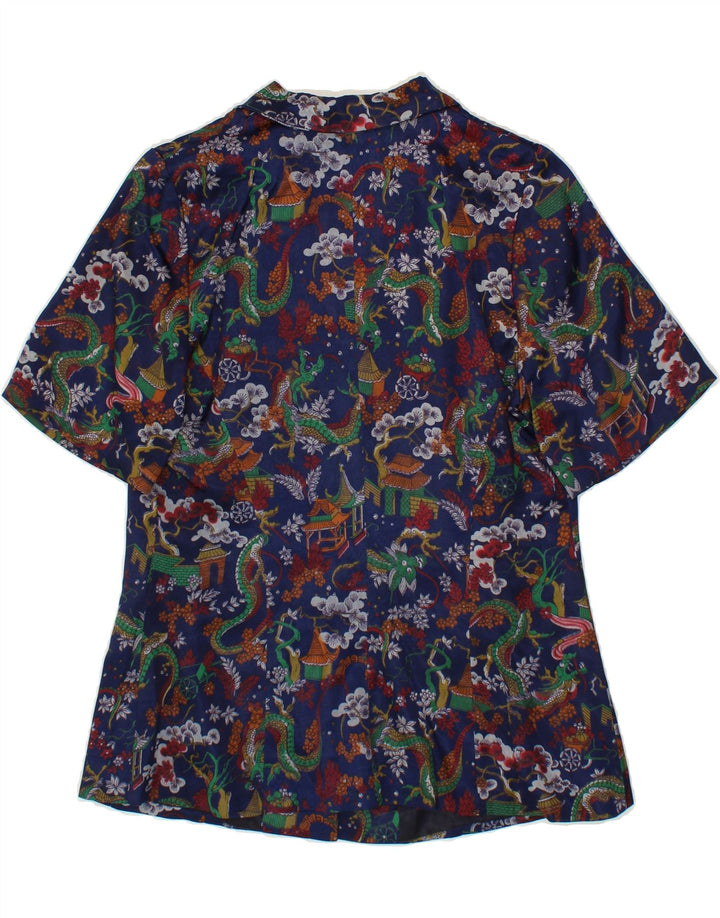 VINTAGE Womens Short Sleeve Blazer Jacket UK 12 Medium Navy Blue Floral Vintage Vintage and Second-Hand Vintage from Messina Hembry 