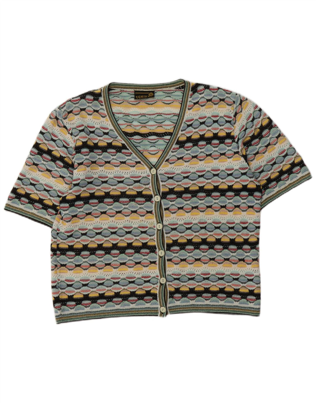 Sweter damski w stylu vintage, UK 14, duży, wielokolorowy, geometryczny