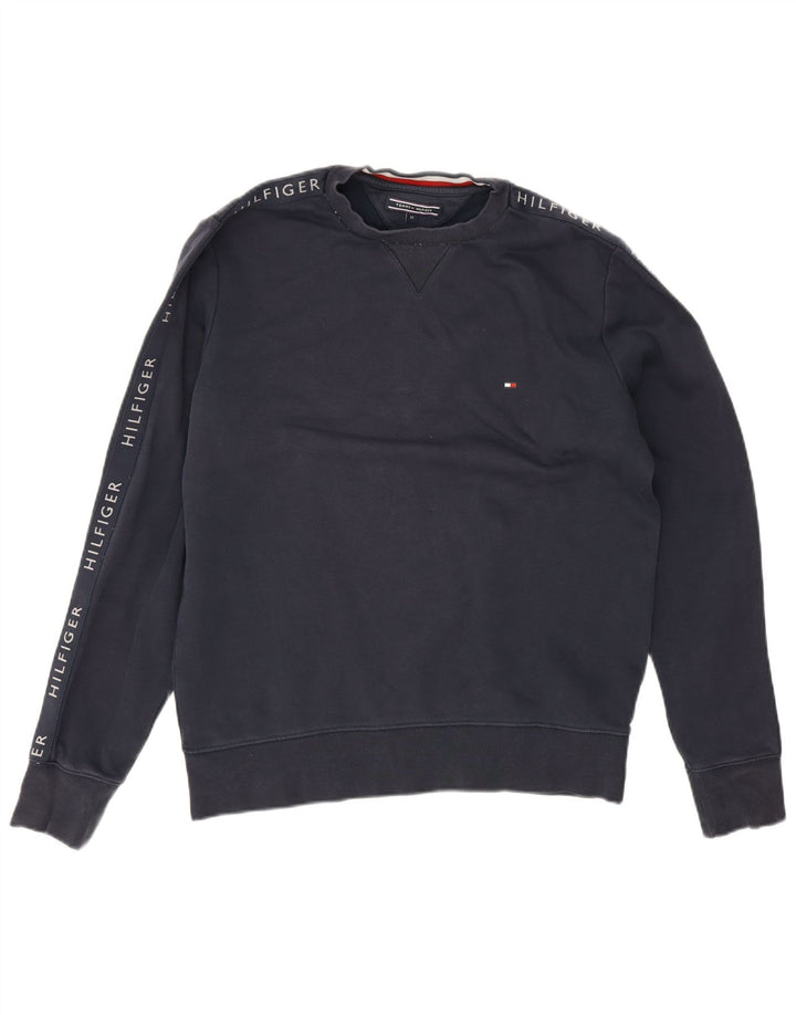 Męska bluza z grafiką Tommy Hilfiger, średnia, granatowa, bawełniana